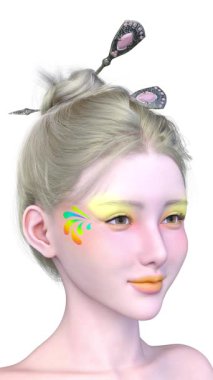 Bir kadının yüzünün 3 boyutlu görüntüsü.