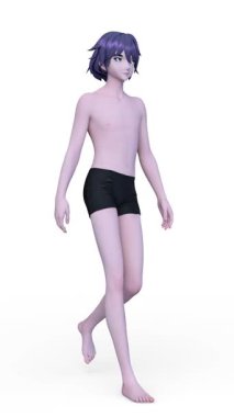 Yürüyen bir adamın 3 boyutlu yarı pantolonlu hali.