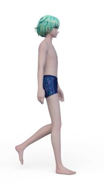 Yürüyen bir adamın 3 boyutlu yarı pantolonlu hali.