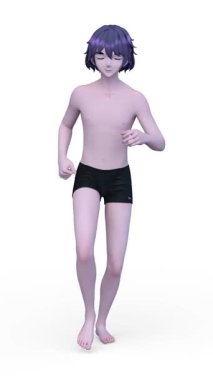 Yarısı pantolon içinde koşan bir adamın 3 boyutlu görüntüsü