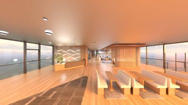 Camla çevrili toplantı odalarının 3 boyutlu canlandırması