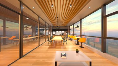 Camla çevrili toplantı odalarının 3 boyutlu canlandırması