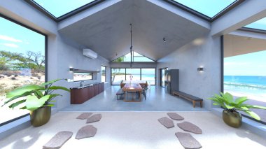 Evin yüzme havuzlu 3D görüntüsü