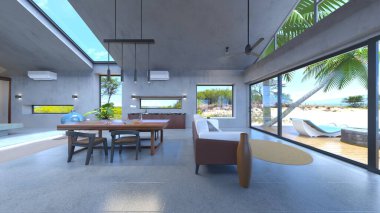 Evin yüzme havuzlu 3D görüntüsü