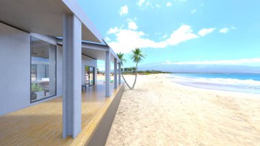 Evin yüzme havuzlu 3D görüntüsü