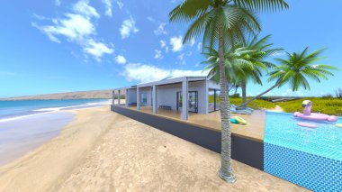 Evin yüzme havuzlu 3D görüntüsü