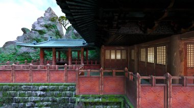 Kayalık dağ tapınağının 3 boyutlu görüntüsü