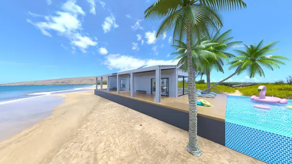 Evin yüzme havuzlu 3D görüntüsü