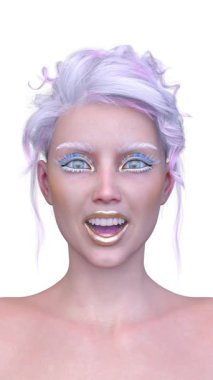 Bir kadının yüzünün 3 boyutlu görüntüsü.