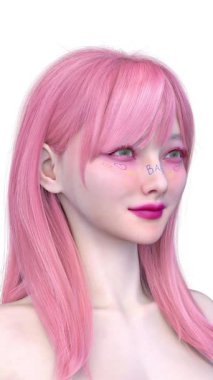 Bir kadının yüzünün 3 boyutlu görüntüsü.