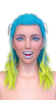 Bir kadının yüzünün 3 boyutlu görüntüsü.