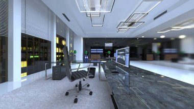 Oturma odasının gece görüşlü 3D görüntüsü