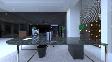 Oturma odasının gece görüşlü 3D görüntüsü