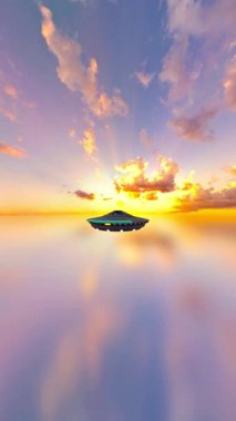 UFO 'nun 3 boyutlu hali. ve ufuk çizgisi