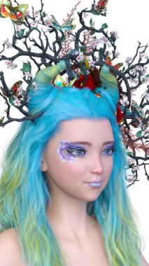 Saç çiçeği sanatındaki bir kadının 3 boyutlu görüntüsü