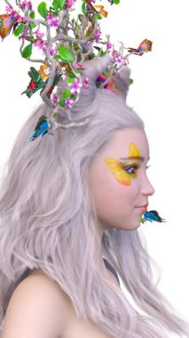 Saç çiçeği sanatındaki bir kadının 3 boyutlu görüntüsü