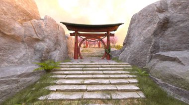 Kayalık dağ tapınağının 3 boyutlu görüntüsü