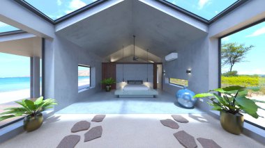 Evin yüzme havuzlu 3D görüntüsü