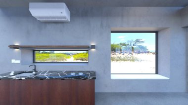 Evin yüzme havuzlu 3D görüntüsü