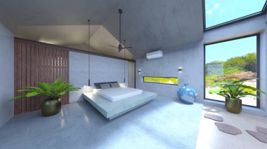 Evin yüzme havuzlu 3D görüntüsü