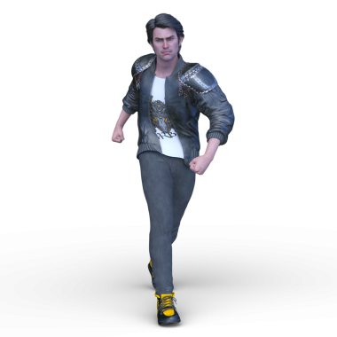 Deri ceketli bir adamın 3 boyutlu görüntüsü.