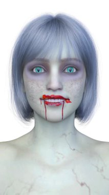 3 boyutlu dişi zombi yüzü.