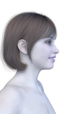 Bir kadının yüzünün 3 boyutlu görüntüsü.