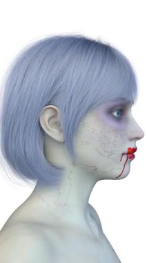 3 boyutlu dişi zombi yüzü.