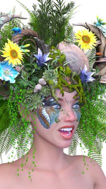 Saç çiçeği sanatındaki bir kadının 3 boyutlu görüntüsü