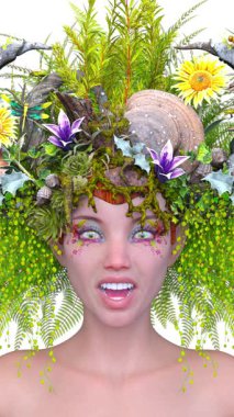 Saç çiçeği sanatındaki bir kadının 3 boyutlu görüntüsü