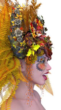 Saç çiçeği sanatındaki bir kadının 3 boyutlu görüntüsü