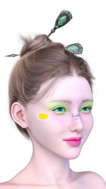 Bir kadının yüzünün 3 boyutlu görüntüsü.