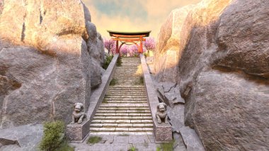 Kayalık dağ tapınağının 3 boyutlu görüntüsü