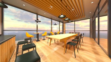 Camla çevrili toplantı odalarının 3 boyutlu canlandırması