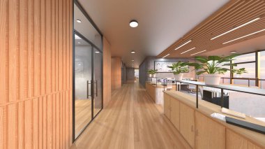 Camla çevrili toplantı odalarının 3 boyutlu canlandırması