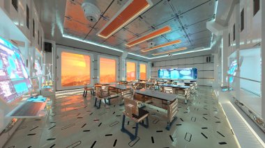 Uzay gemisindeki konferans odasının 3D görüntülemesi