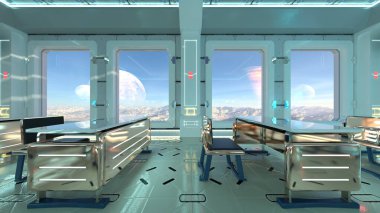 Uzay gemisindeki konferans odasının 3D görüntülemesi