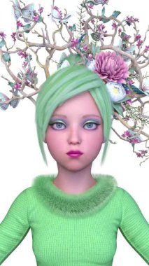 Saç çiçeği sanatındaki bir kadının 3 boyutlu görüntüsü