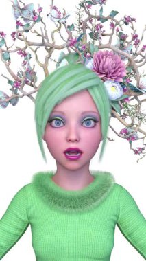 Saç çiçeği sanatındaki bir kadının 3 boyutlu görüntüsü