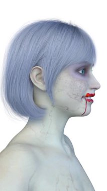 3 boyutlu dişi zombi yüzü.