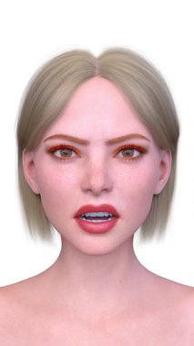 Bir kadının yüzünün 3 boyutlu görüntüsü.