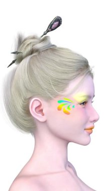 Bir kadının yüzünün 3 boyutlu görüntüsü.