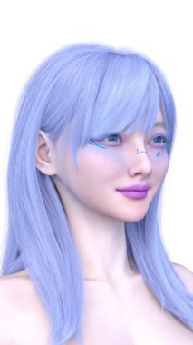 Bir kadının yüzünün 3 boyutlu görüntüsü.