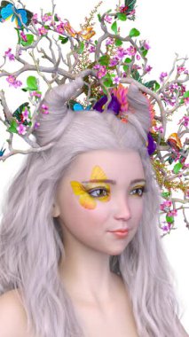 Saç çiçeği sanatındaki bir kadının 3 boyutlu görüntüsü