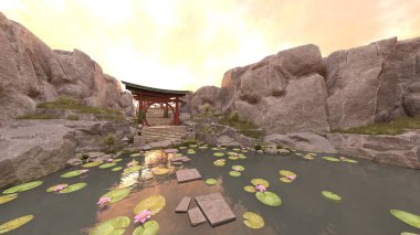 Kayalık dağ tapınağının 3 boyutlu görüntüsü