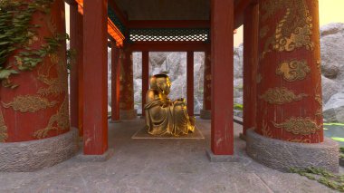 Kayalık dağ tapınağının 3 boyutlu görüntüsü