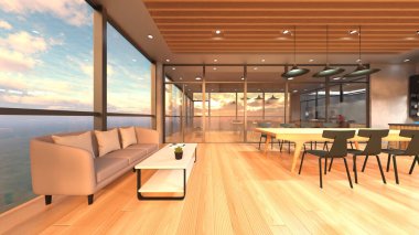 Camla çevrili toplantı odalarının 3 boyutlu canlandırması