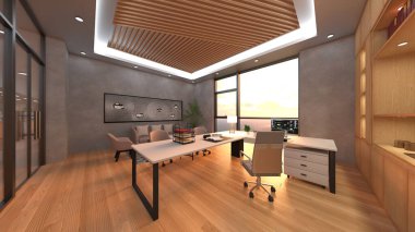 Camla çevrili toplantı odalarının 3 boyutlu canlandırması