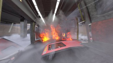 Araç yangınının 3 boyutlu görüntüsü