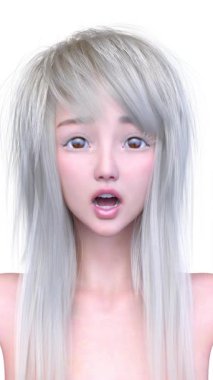 Bir kadının yüzünün 3DCG görüntüleri.